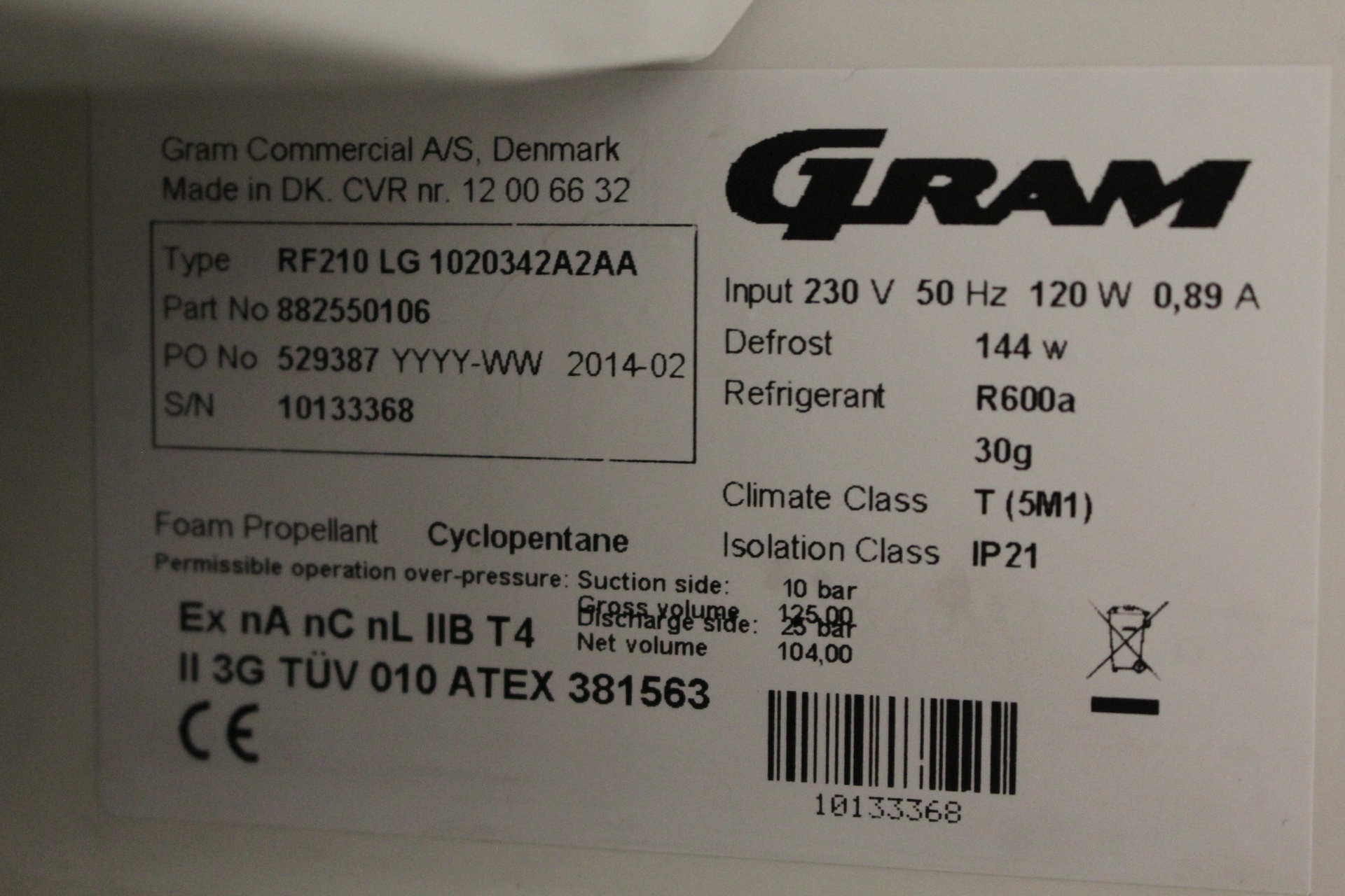 Gram BioCompact RF210 LG Explosion-proof Freezer, image 4