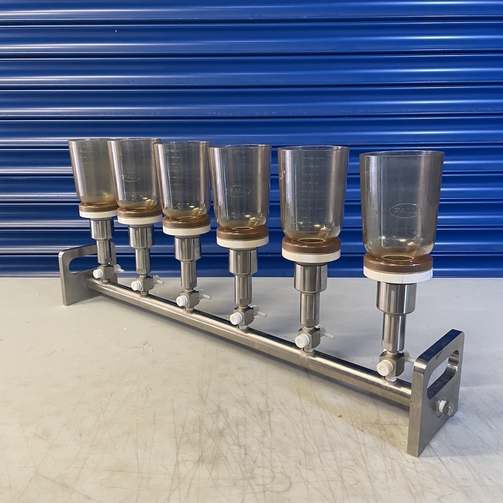 Stainless Steel 6-Place Vacuum Filtration Manifold with Funnels