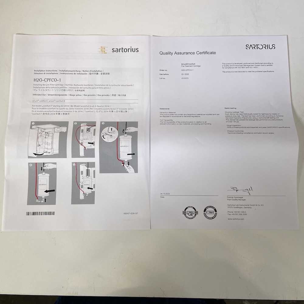 Sartorius Arium Comfort Pre-treatment Cartridge H2O-CPFCO-1, image 4