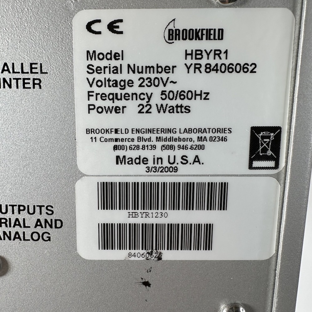 Brookfield Ametek YR-1 Yield Stress Rheometer HBYR1 Serial YR8406062, image 7