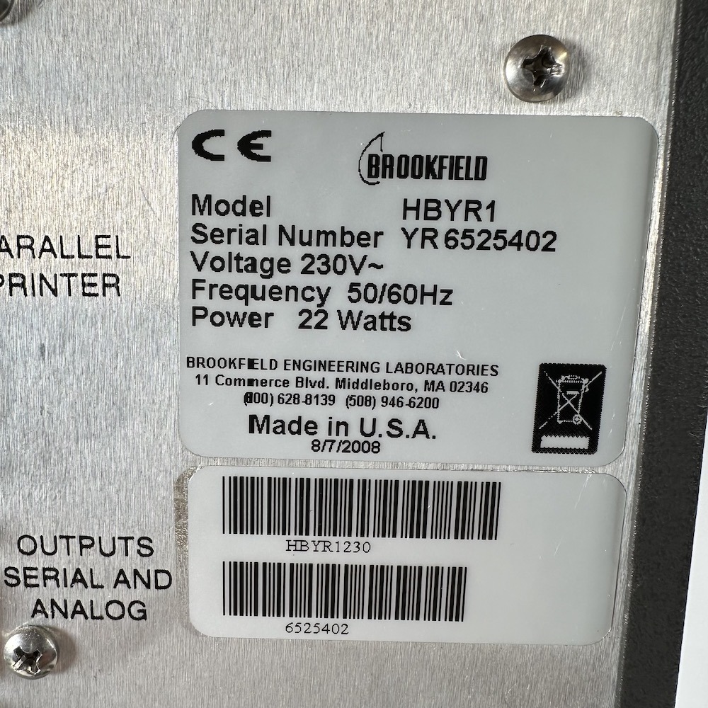 Brookfield Ametek YR-1 Yield Stress Rheometer HBYR1 Serial YR6525402, image 7