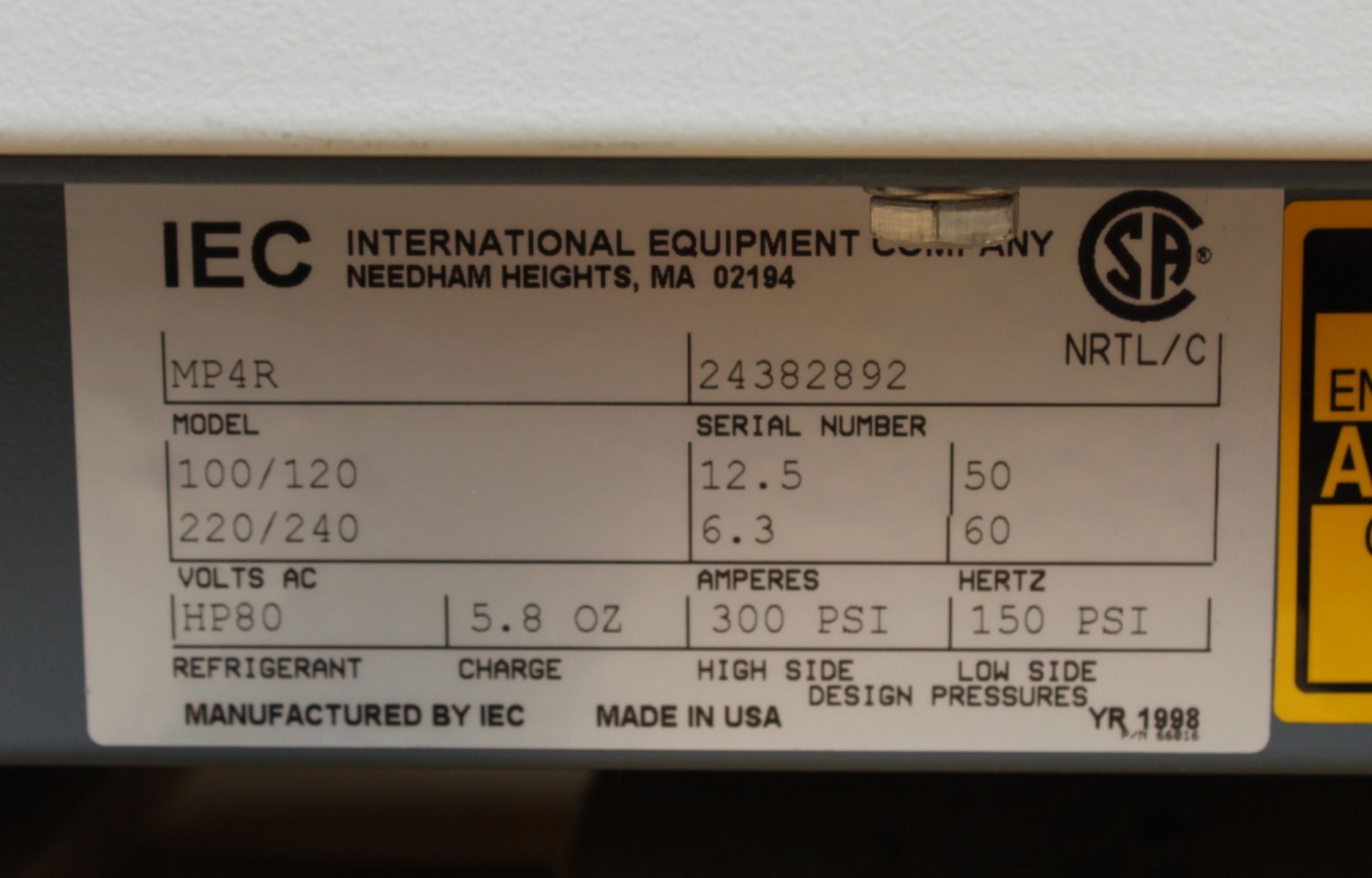 IEC Centra MP4R Refrigerated Centrifuge, image 2
