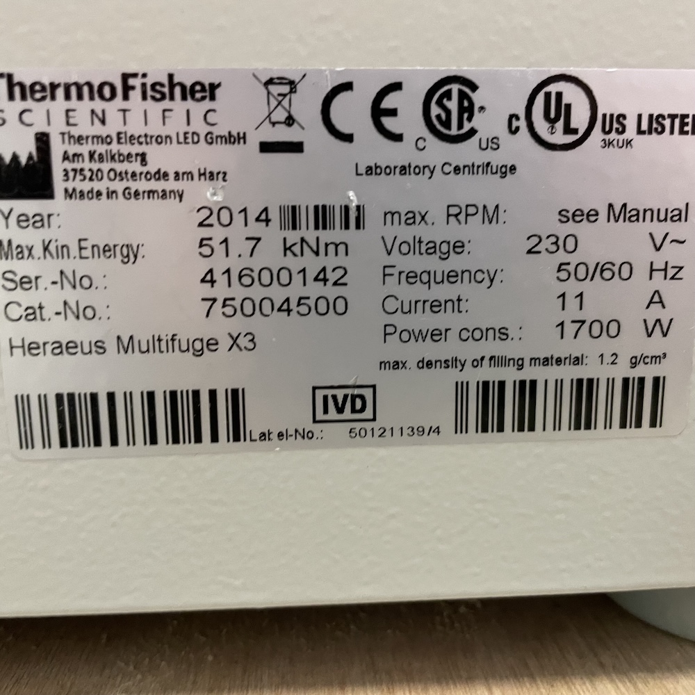 Thermo Scientific Multifuge X3 Centrifuge 75004500 with FiberLite F13-14x50cy Rotor, image 8