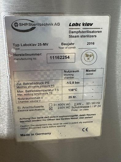 SHP Steriltechnik Laboklav 25MV Autoclave, image 2
