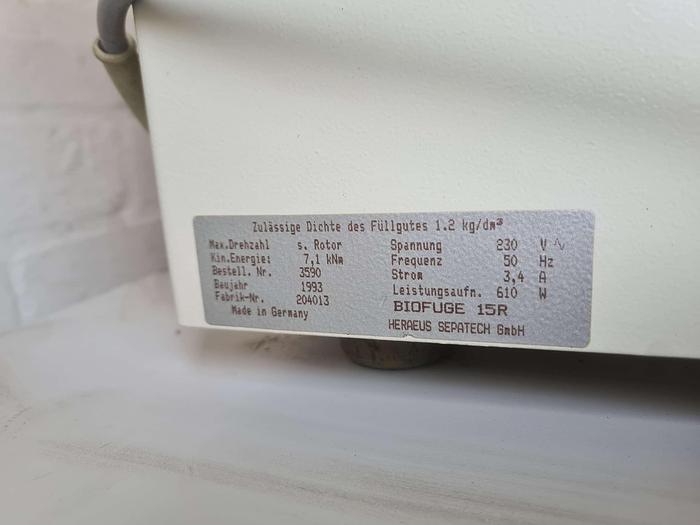 Heraeus Biofuge 15R Refrigerated Centrifuge, image 3
