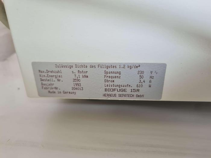 Heraeus Biofuge 15R Refrigerated Centrifuge, image 4