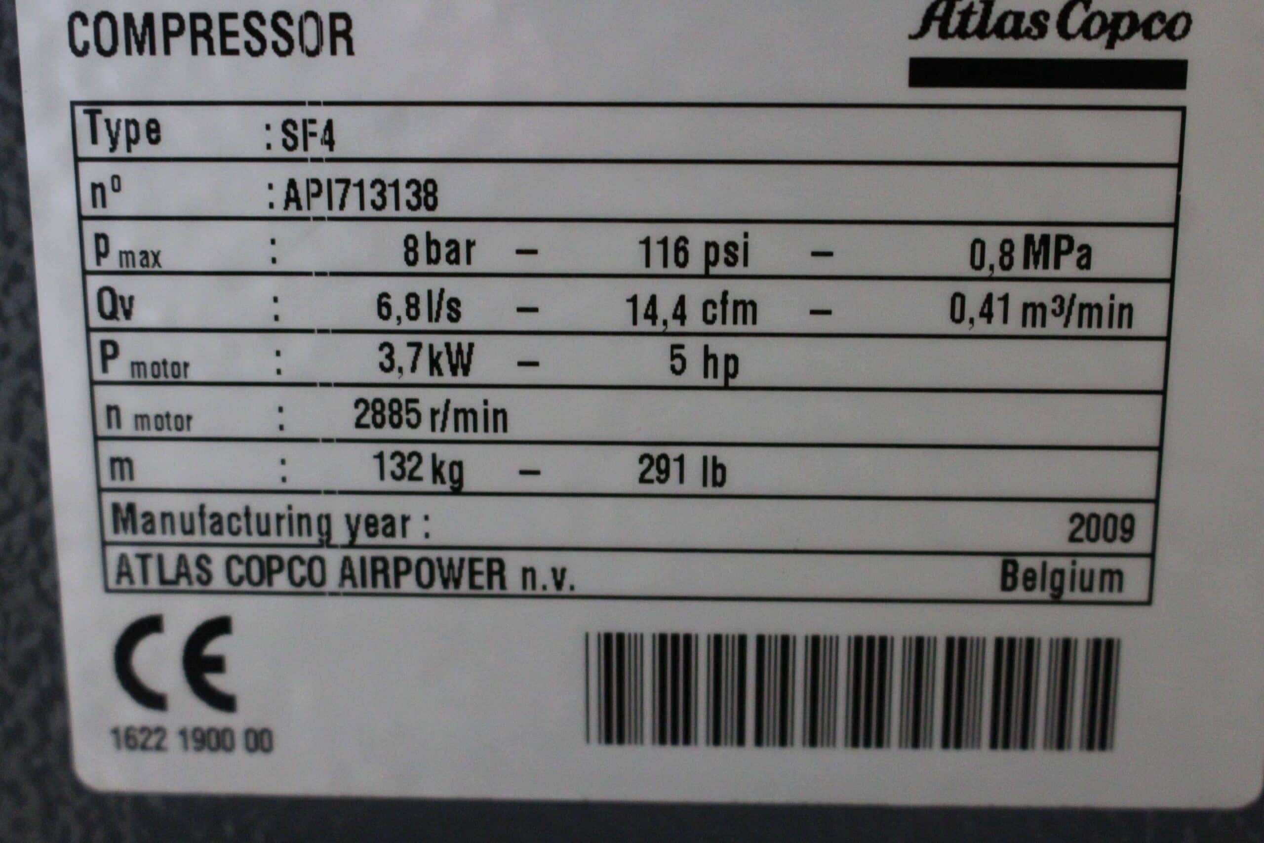 Atlas Copco SF4 Oil-free Compressor, image 3